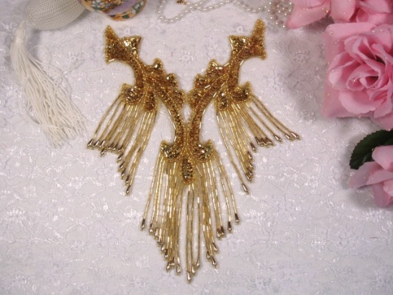 Gold Collar 8.5"  Sequin Beaded Applique 0181