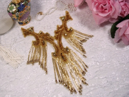 Gold Collar 8.5"  Sequin Beaded Applique 0181