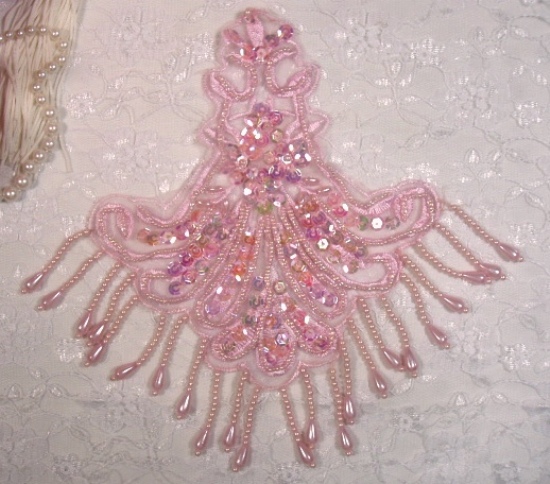 0199 Pink Venice Lace Sequin Beaded Appliques