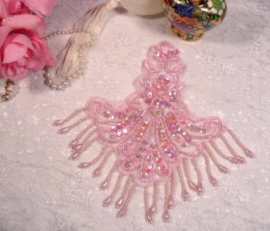0199 Pink Venice Lace Sequin Beaded Appliques