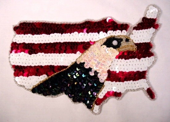 Patriotic Eagle Flag Sequin Beaded Applique 0197