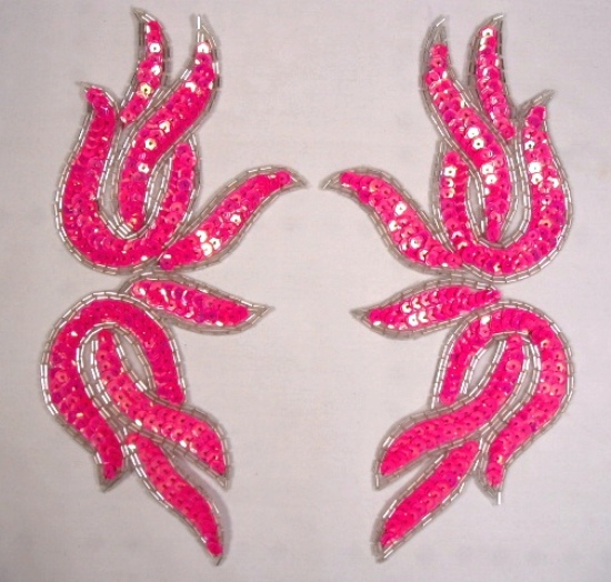 0202 Neon Pink AB Mirror Pair Sequin Beaded Appliques 9"