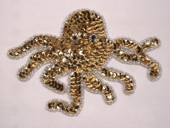 Gold Octopus 4.75" Sequin Beaded Appliques 0188