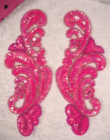 Neon Hot Pink AB Mirror Pair Sequin Beaded Appliques 0207