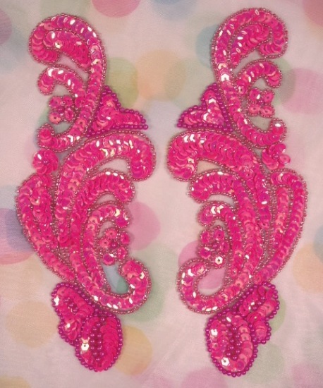 Neon Hot Pink AB Mirror Pair Sequin Beaded Appliques 0207