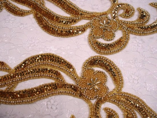 Gold 13.5" Mirror Pair Sequin Beaded Appliques 0200