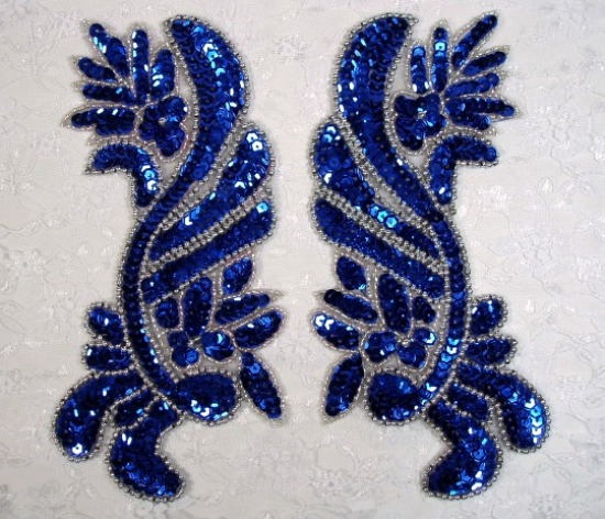 Blue Silver Mirror Pair Sequin Beaded Appliques 0201