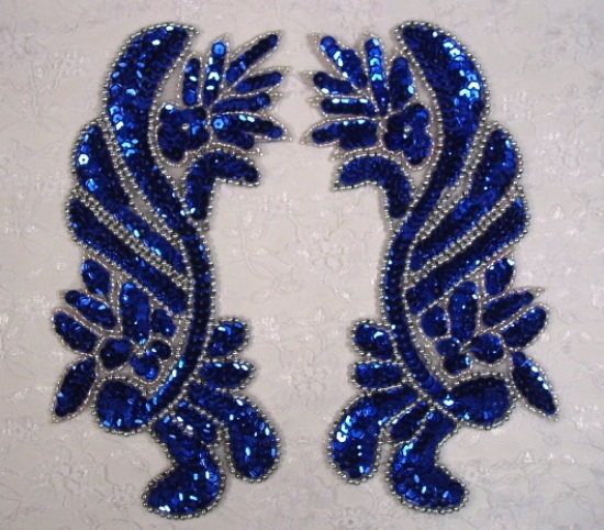 Blue Silver Mirror Pair Sequin Beaded Appliques 0201