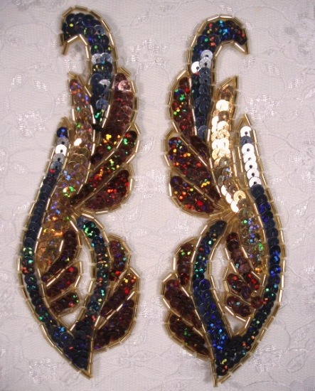 0033 Bronze Gold & Black AB Mirror Pair 6"  Sequin Beaded Appliques