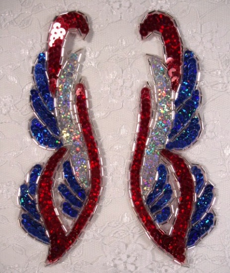 Patriotic Mirror Pair 6"  Sequin Beaded Appliques  0033
