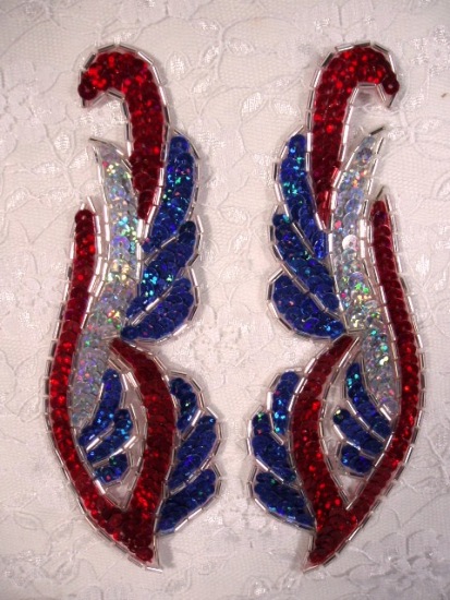 Patriotic Mirror Pair 6"  Sequin Beaded Appliques  0033