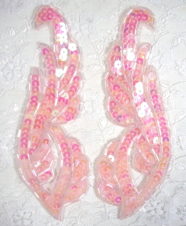 0033 Pink Crystal AB Mirror Pair Sequin Beaded Appliques 6.25"