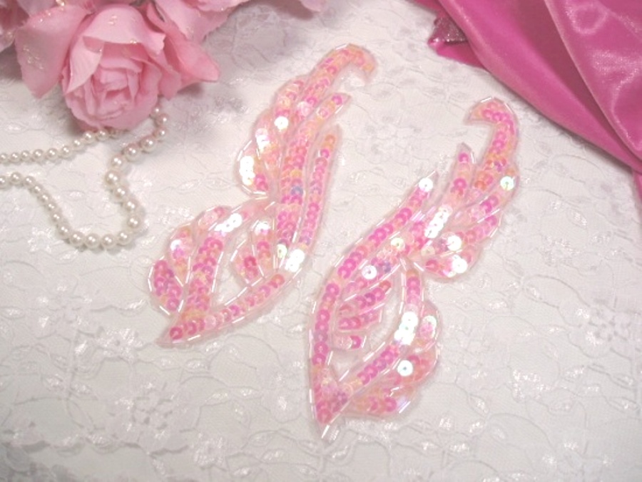 0033 Pink Crystal AB Mirror Pair Sequin Beaded Appliques 6.25"