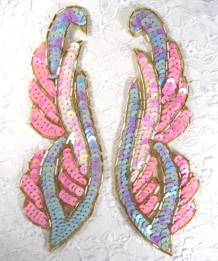 0033 Pastel Mirror Pair Sequin Beaded Appliques 6"