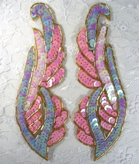 0033 Pastel Mirror Pair Sequin Beaded Appliques 6"