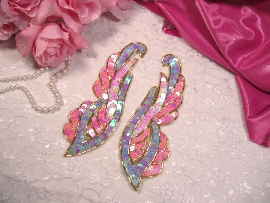 0033 Pastel Mirror Pair Sequin Beaded Appliques 6"