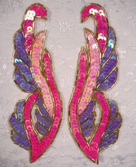 0033 Lavender & Pink Mirror Pair 6"  Sequin Beaded Appliques