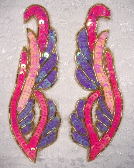 0033 Lavender & Pink Mirror Pair 6"  Sequin Beaded Appliques