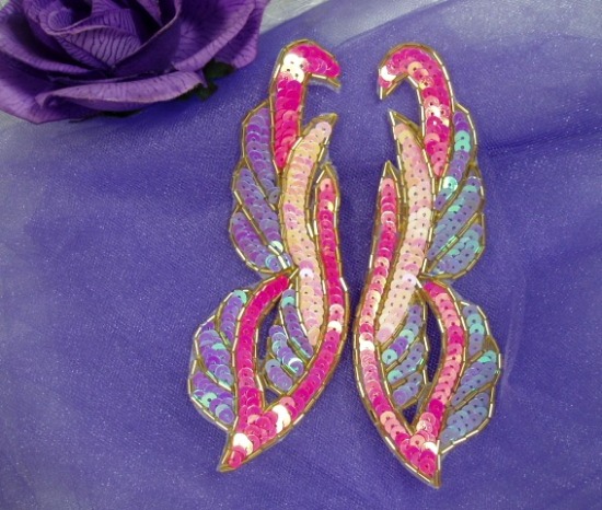 0033 Lavender & Pink Mirror Pair 6"  Sequin Beaded Appliques
