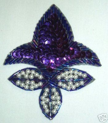 K1445 Purple Fleur De Leis Sequin Beaded Applique