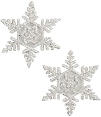 E5012 Set of ( 2 ) Silver Embroidered Snowflake Appliques 1.5"