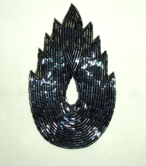K8899 Gunmetal Flame Beaded Applique  4.5"