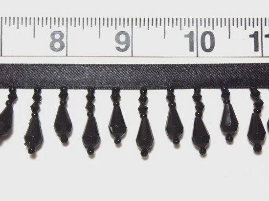 C1  Black Teardrop Beaded Fringe Sewing Trim 1"