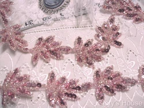 T8633 Mauve  Leaf  Vine Sequin Beaded Trim