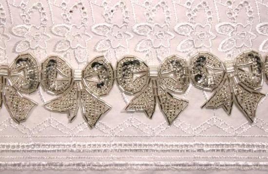 T8623  Silver  Bow Sequin Beaded Applique or Trim