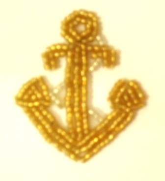 0320D Gold Anchor Beaded Applique 2"