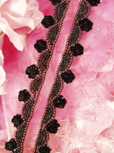 0275  Black Chocolate Floral Sequin Beaded Trim