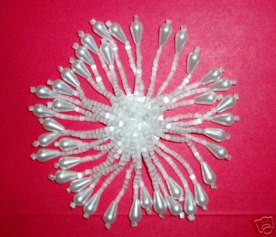 K9261 Crystal Pearl  Dangle Beaded Applique 3.5"