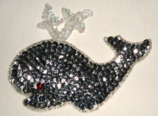 K8861  Silver Whale Sequin Beaded Appliques 5"