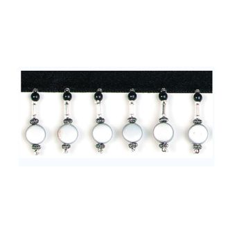 E2651 Antique Silver Black Bugle Disk Beaded Fringe Sewing Trim 1.25"