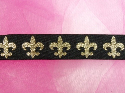 L34  Black Gold Fleur De Leis Sewing Trim 1"