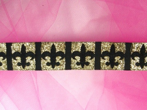 L34  Black Gold Fleur De Leis Sewing Trim 1"