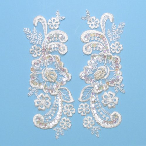 A0420A Red Gold Curly Mirror Pair Beaded Sequin Appliques 4.25"