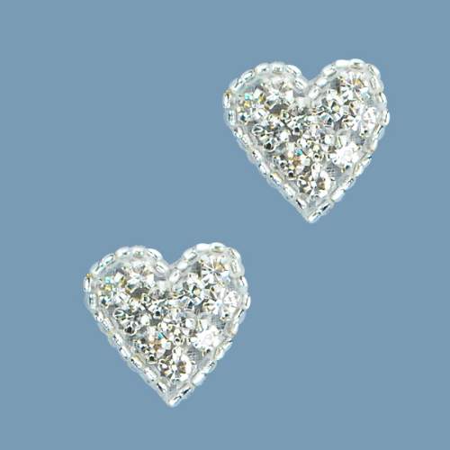 E1084 Set of ( 2 ) Heart Crystal Beaded Rhinestone Appliques .75"