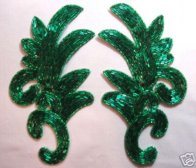 K8257  Green Beaded Claw  Mirror Pair Appliques 7.5"