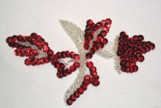 K8277   Red Leaf Designer Sequin Beaded Applique 4.75"