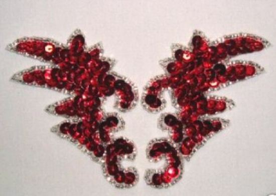K8256 Red Silver Mini Claw Pair Sequin Beaded Appliques 3.5"
