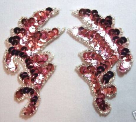 K8256   Mauve Mini Claw Pair Sequin Beaded Appliques 3.5"