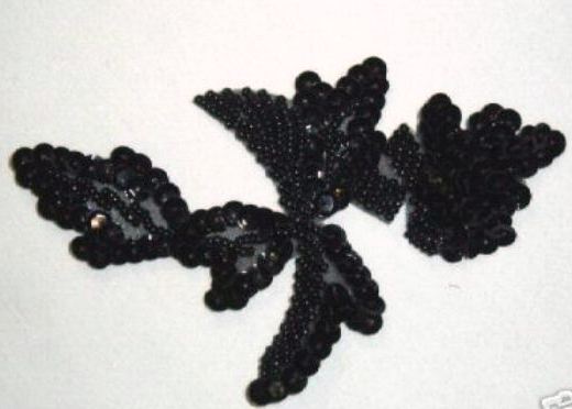 K8277   Black Leaf Designer Sequin Beaded Applique 4.75"