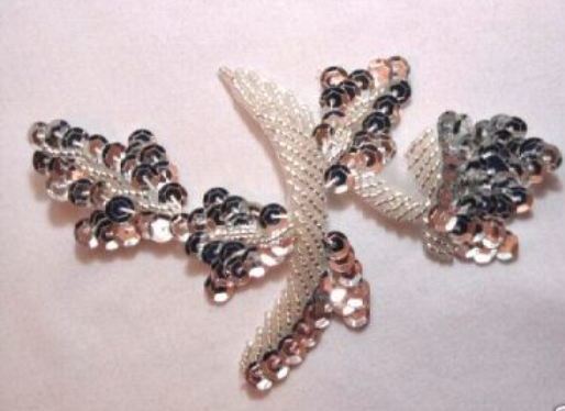 K8277   Silver Leaf Designer Sequin Beaded Applique 4.75"