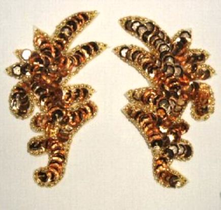 K8256  Gold Mini Claw Pair Sequin Beaded Appliques 3.5"