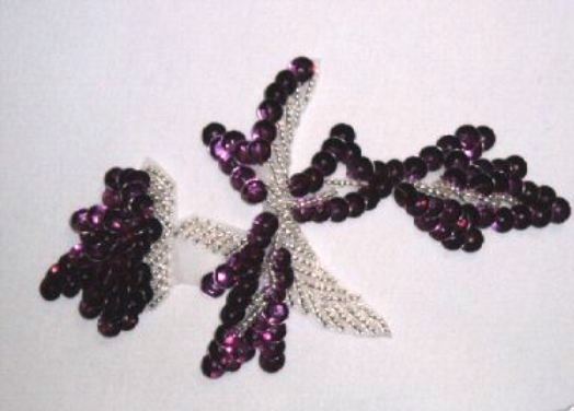 K8277   Purple Leaf Designer Sequin Beaded Applique 4.75"