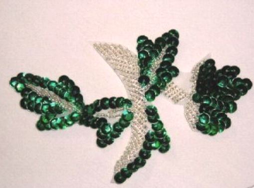 K8277   Green Leaf Designer Sequin Beaded Applique 4.75"