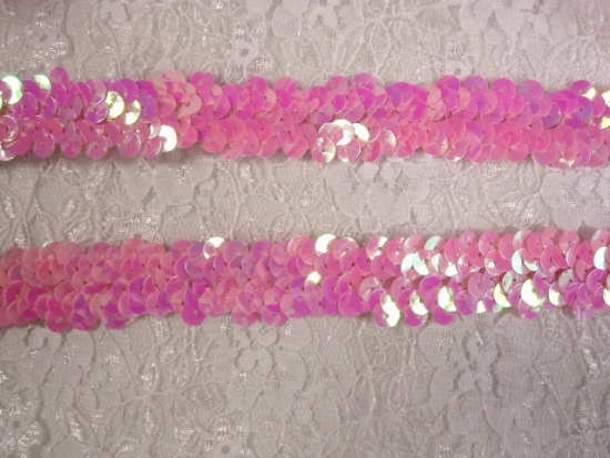 E4412   Pink AB Sequin Stretch 2 Row Sewing Trim 1"