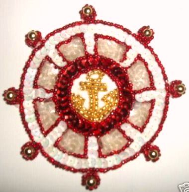 0320C  Captains Wheel Anchor Sequin Beaded Applique 3.5"