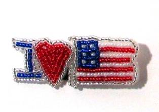 E30200 Patriotic Flag I Love America Beaded Applique Pin  2.25"